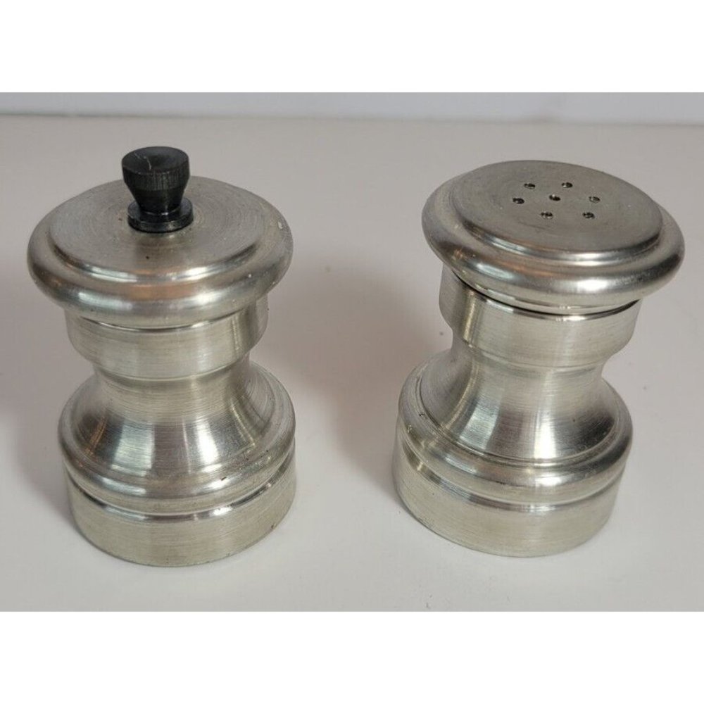 Vintage ETAIN Pewter Salt Shaker and Pepper Grinder Set, 95% pure pewter